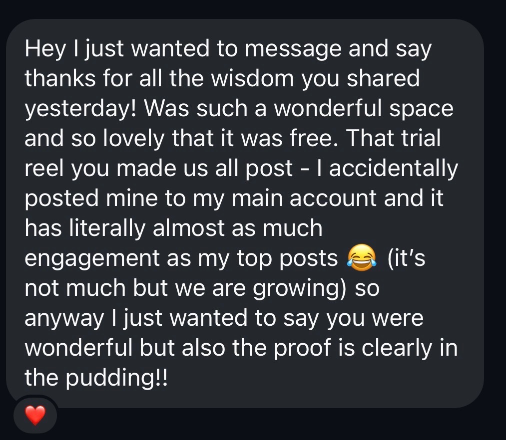 Thank you for all the wisdom you shared yesterday. The attendee says the reel posted during the summit has almost as much engagement as their top posts.